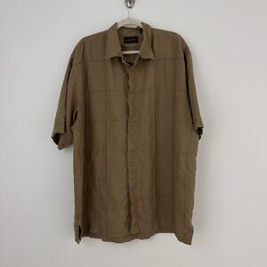 Vtg Gochu Mens XXL 100% Linen Textured Brown Tan Short Sleeve Button Up Shirt